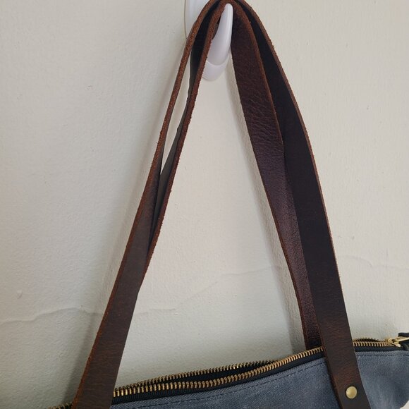 General Knot & Co Smuggler Waxed Canvas Portfolio Tote Bag Leather Straps Blue - Picture 7 of 10